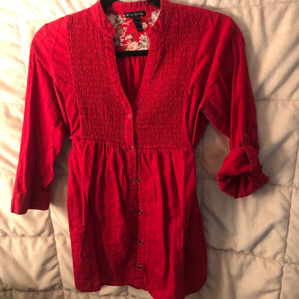 Bright red blouse